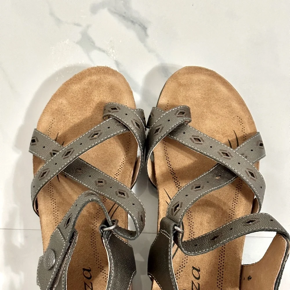 Biza Maui Leather Footbed Sandal 6.5/37 Cork & Memory Foam in Pewter - Picture 2 of 8